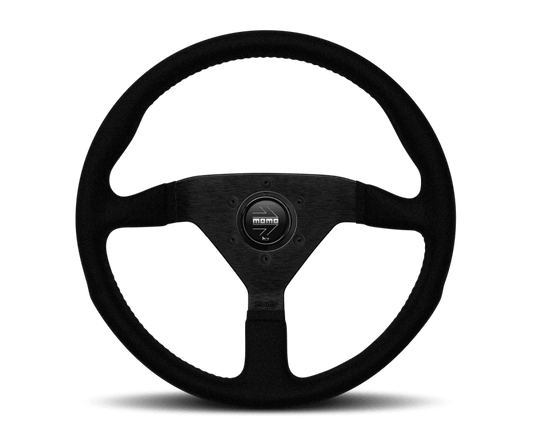 Momo Montecarlo Alcantara Steering Wheel 320 mm - Black/Black Stitch/Black Spokes