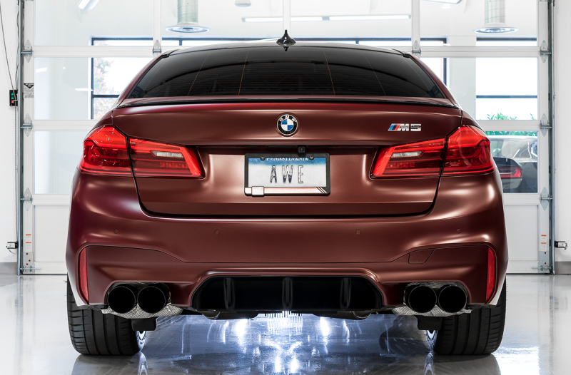 AWE Tuning 18-19 BMW M5 (F90) 4.4T AWD Cat-back Exhaust - Track Edition (Diamond Black Tips) - SpeedCave