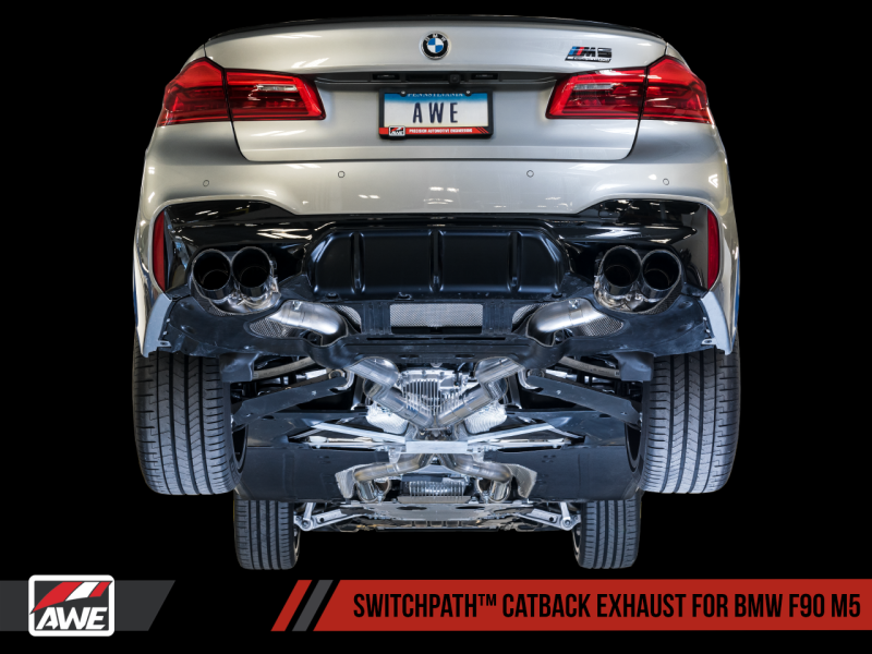 AWE Tuning 18-19 BMW F90 M5 SwitchPatch Cat-Back Exhaust- Black Diamond Tips - SpeedCave
