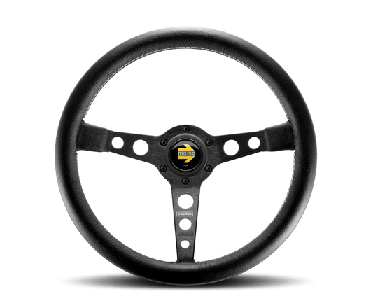 Momo Prototipo Steering Wheel 350 mm - Black Leather/Wht Stitch/Black Spokes