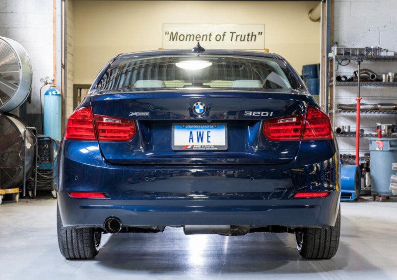 AWE Tuning BMW F30 320i Touring Exhaust w/Performance Mid Pipe - Diamond Black Tip (90mm) - SpeedCave