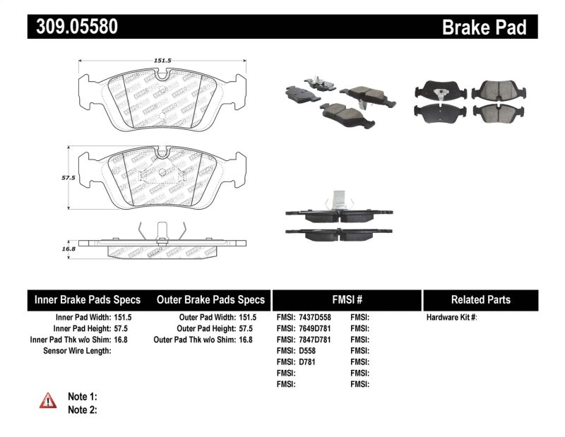 StopTech BMW Z3 /  Z4 / 323 / 325 / 328 (E30/E36/E46) Front Brake Pads