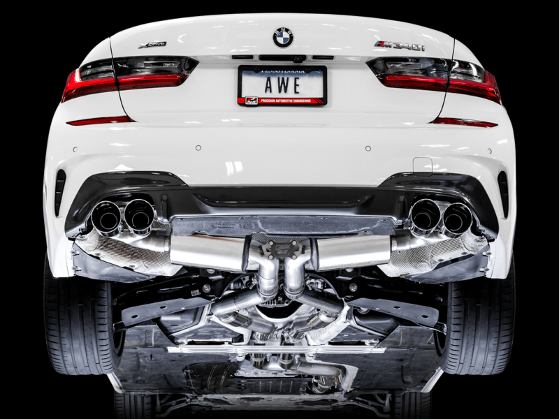 AWE Tuning 2019+ BMW M340i (G20) Non-Resonated Touring Edition Exhaust - Quad Chrome Silver Tips - SpeedCave