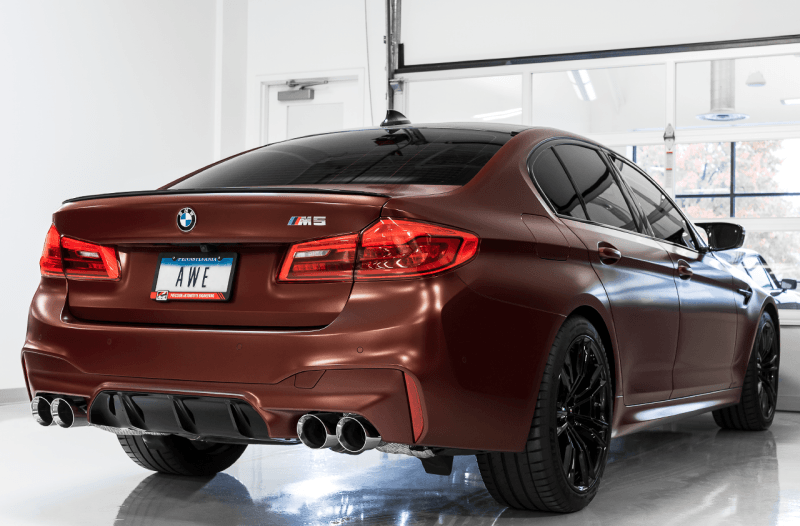 AWE Tuning 18-19 BMW F90 M5 SwitchPatch Cat-Back Exhaust- Black Diamond Tips - SpeedCave