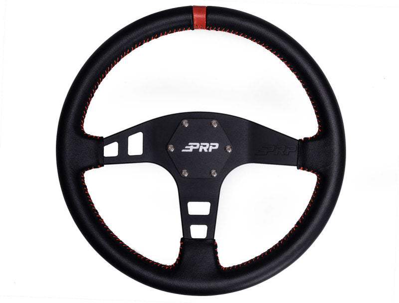 PRP Flat Leather Steering Wheel- Red