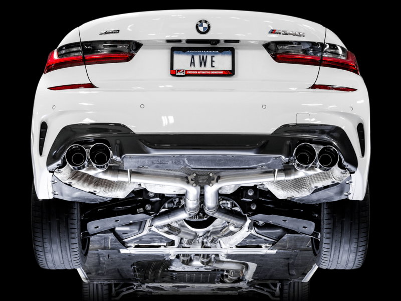 AWE Tuning 2019+ BMW M340i (G20) Track Edition Exhaust - Quad Chrome Silver Tips - SpeedCave