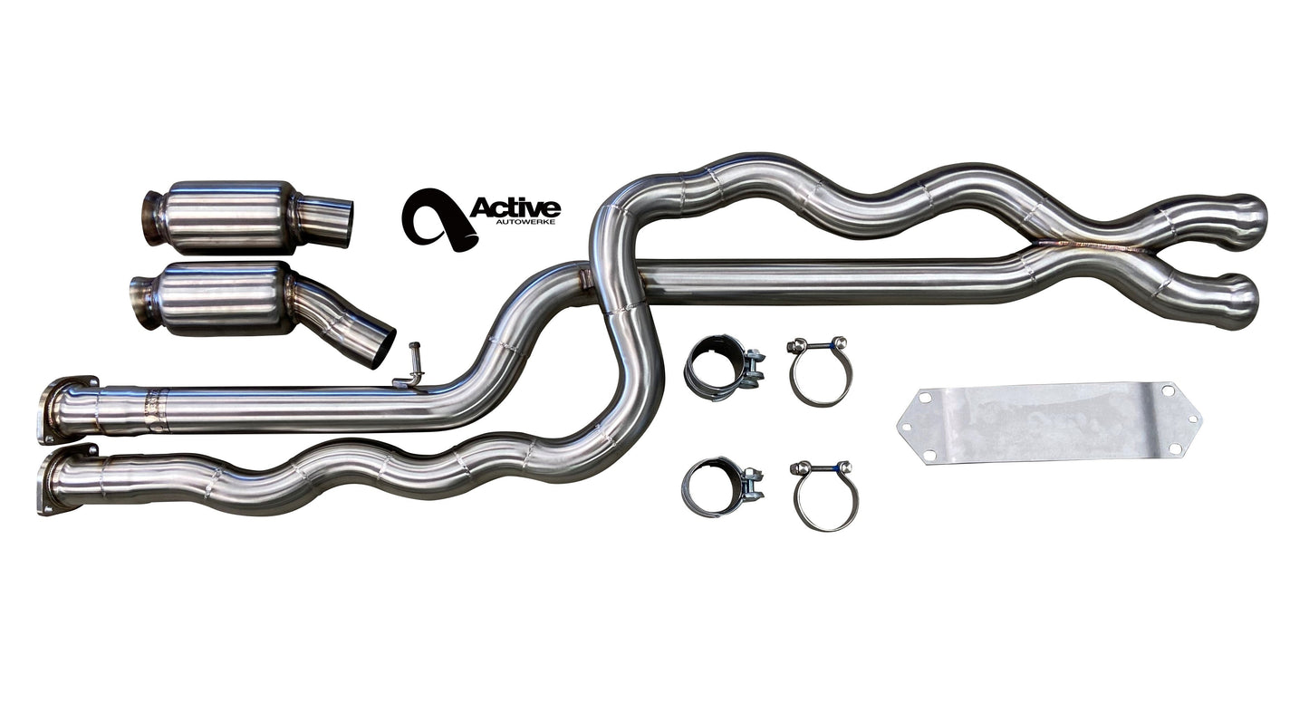 Active Autowerke M2C Equal Length Mid Pipe includes Active F-brace